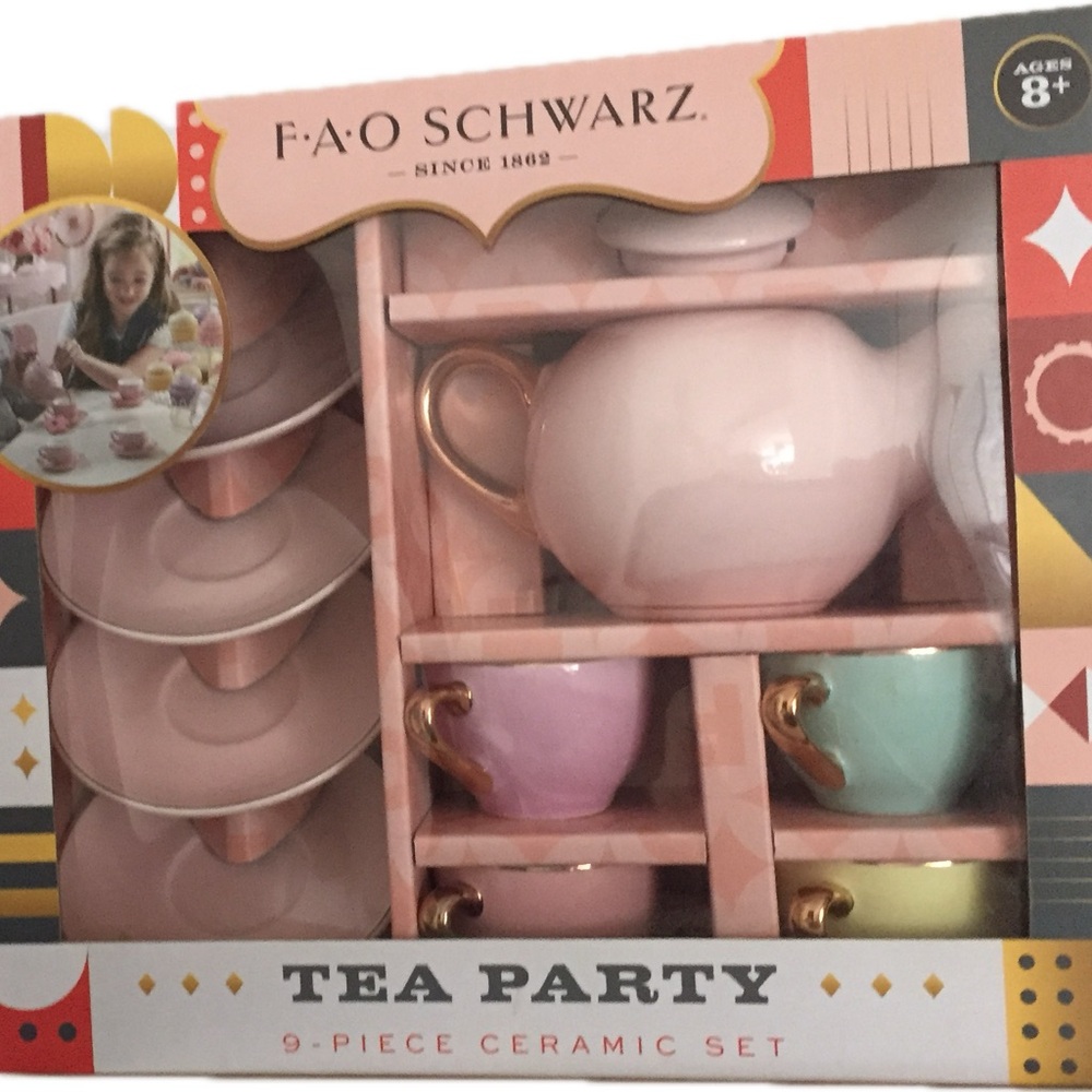 🆕 FAO Schwarz ceramic 9 piece tea party set teapot new in box porcelain high tea